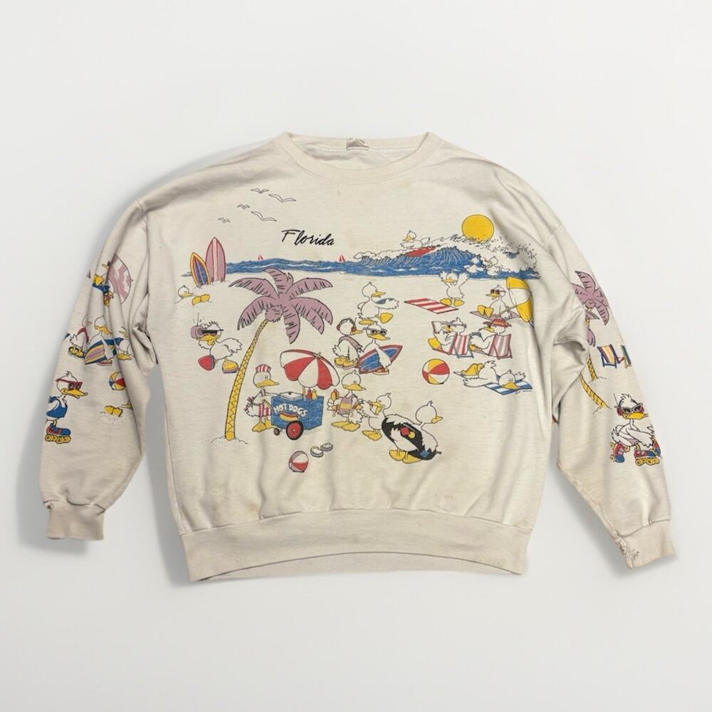 Vintage 1980s Ducks Sweatshirt M Florida Beach Surfing Swimming Made in USA